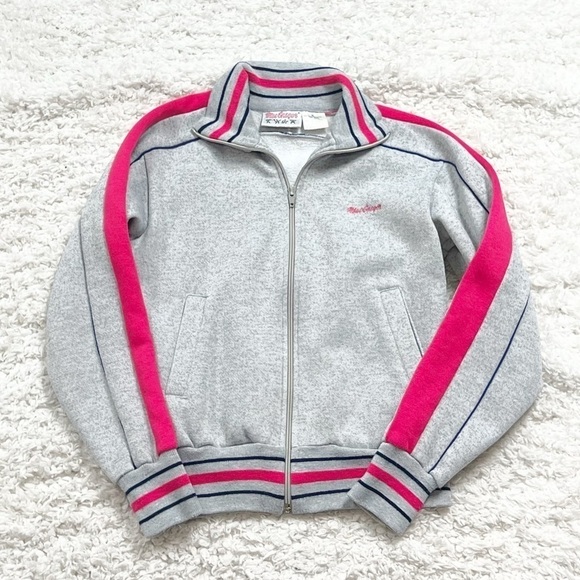 MacGregor Women’s Vintage Track Jacket Full Zip Sweatshirt Gray Pink Blue Small - Picture 7 of 13